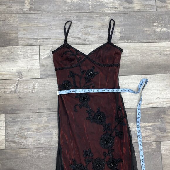 Sue Wong Sz. 6 Vintage Rare Iridescent Deep Red and Black Crochet Beaded Gown - Picture 14 of 16